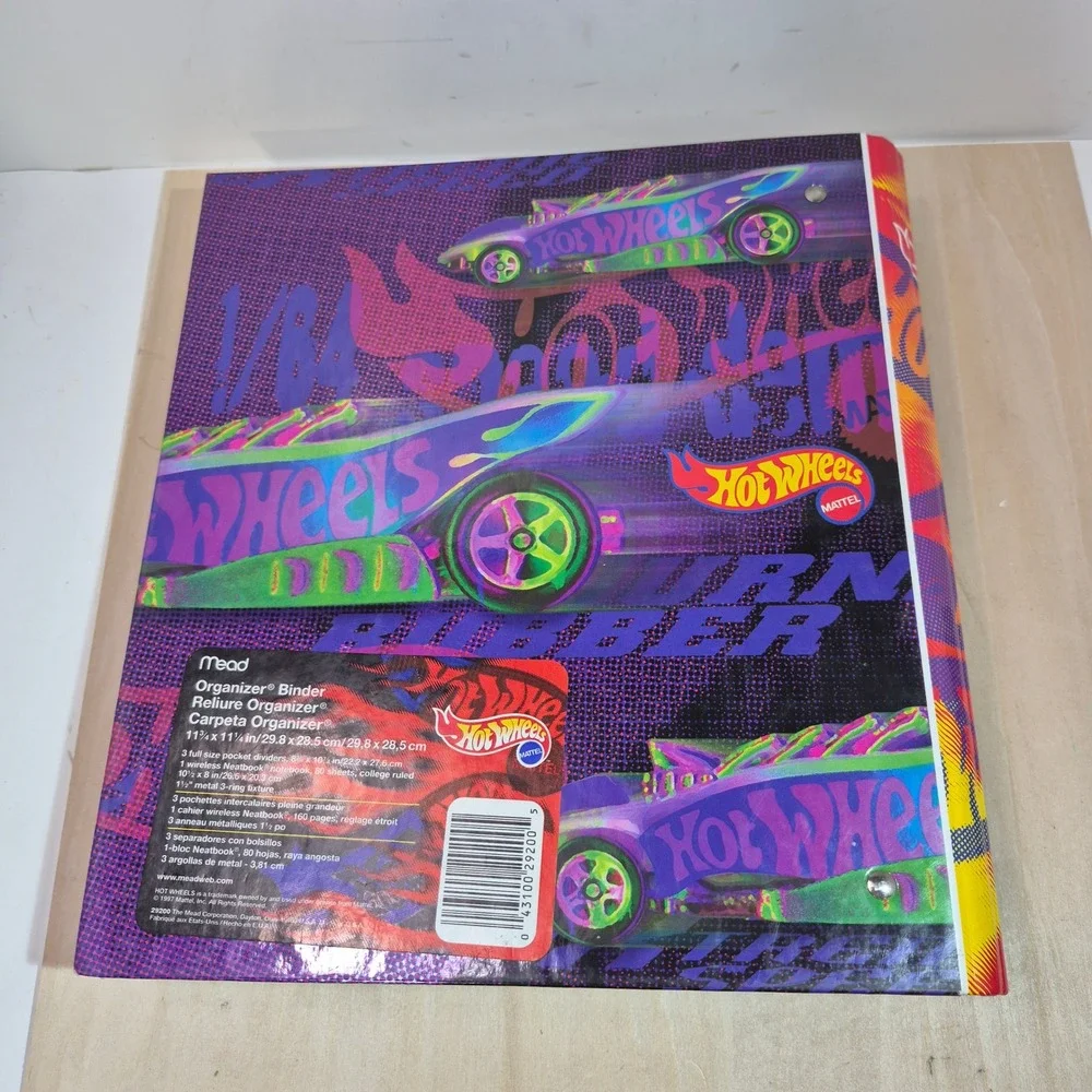 Vintage‎ 1997 Hot Wheels Mead Organizer Binder 3-Ring Burnin Rubber 29200 Purple